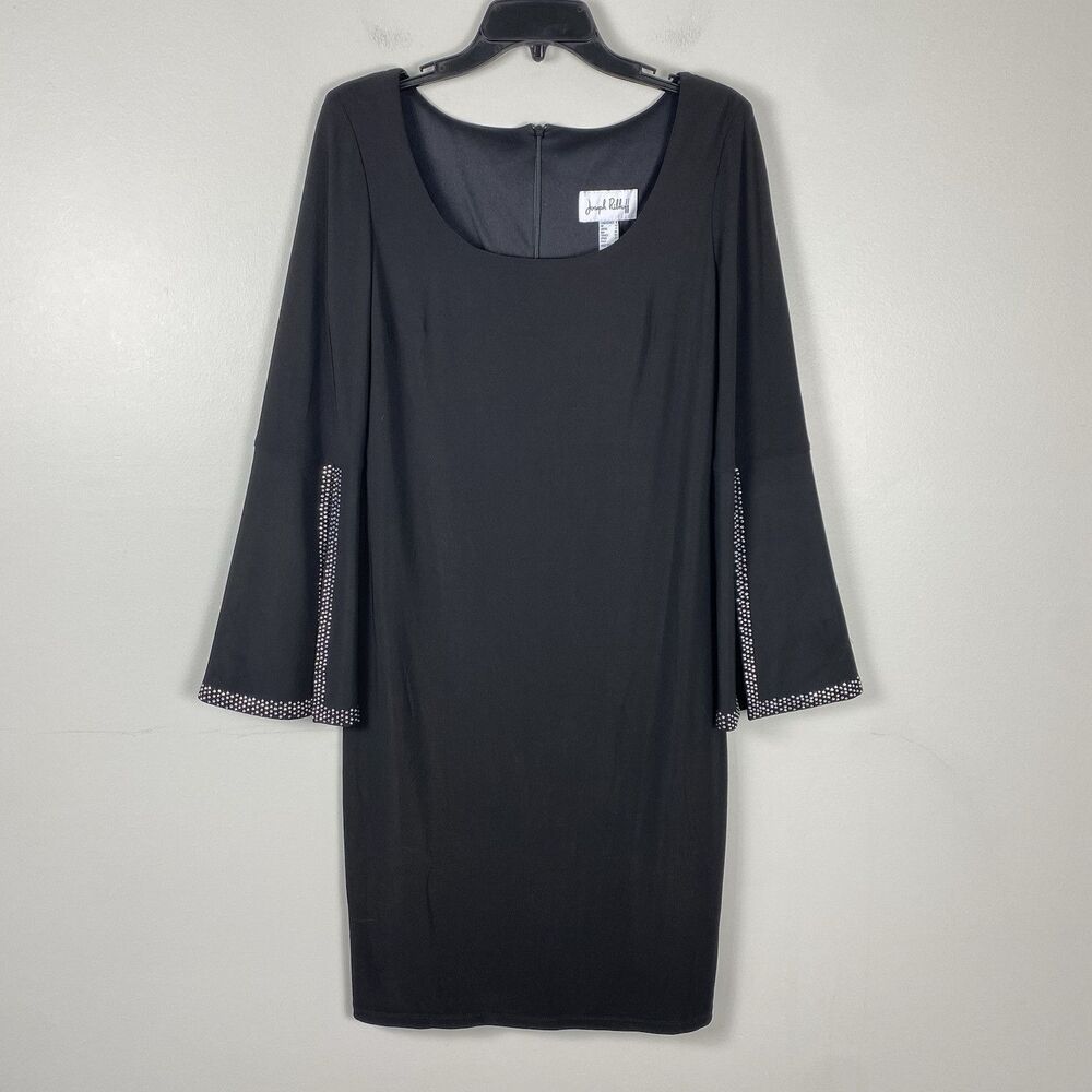 Joseph Ribkoff Embellished Dress Black Sz 8 Medium Bell Sleeves Cocktail Party - Picture 2 of 11